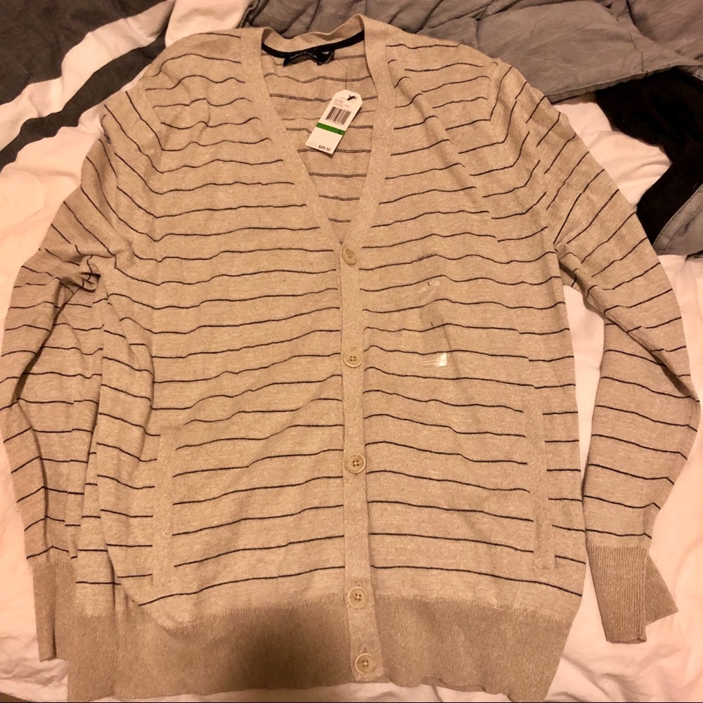 Nautica striped bottom down men’s cardigan Large